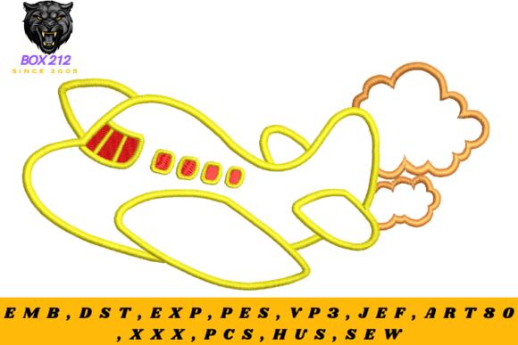 Cartoon airplane embroidery design with yellow outline and red accents