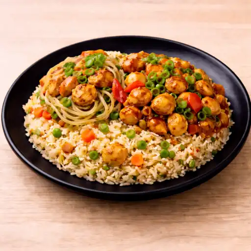 Half Chicken Tripple Combo Rice |