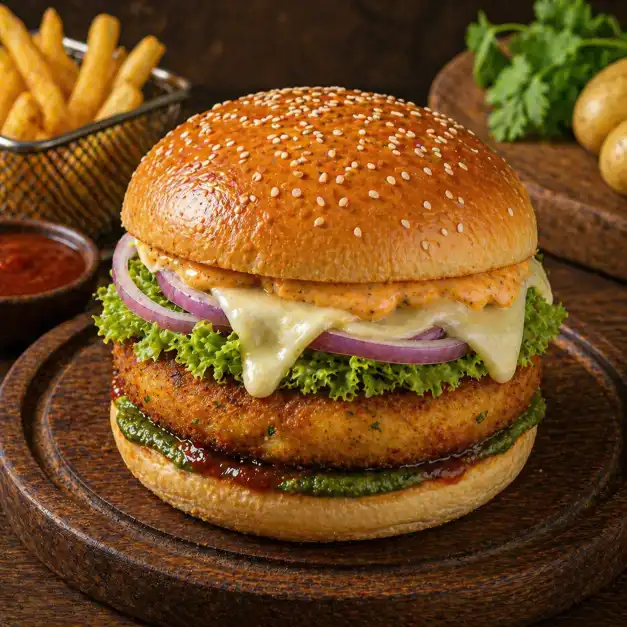 Cheese Aloo Tikki Burger | चीज आलू टिक्की बर्गर