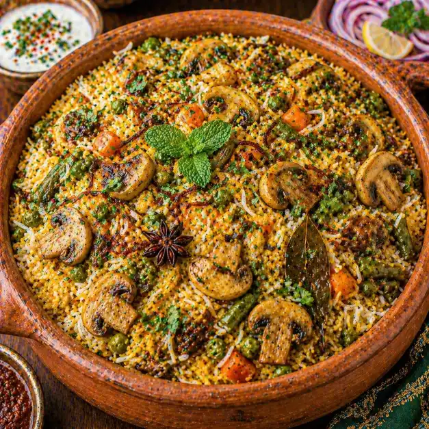 Mushroom Handi Biryani | मशरूम हांडी बिर्याणी