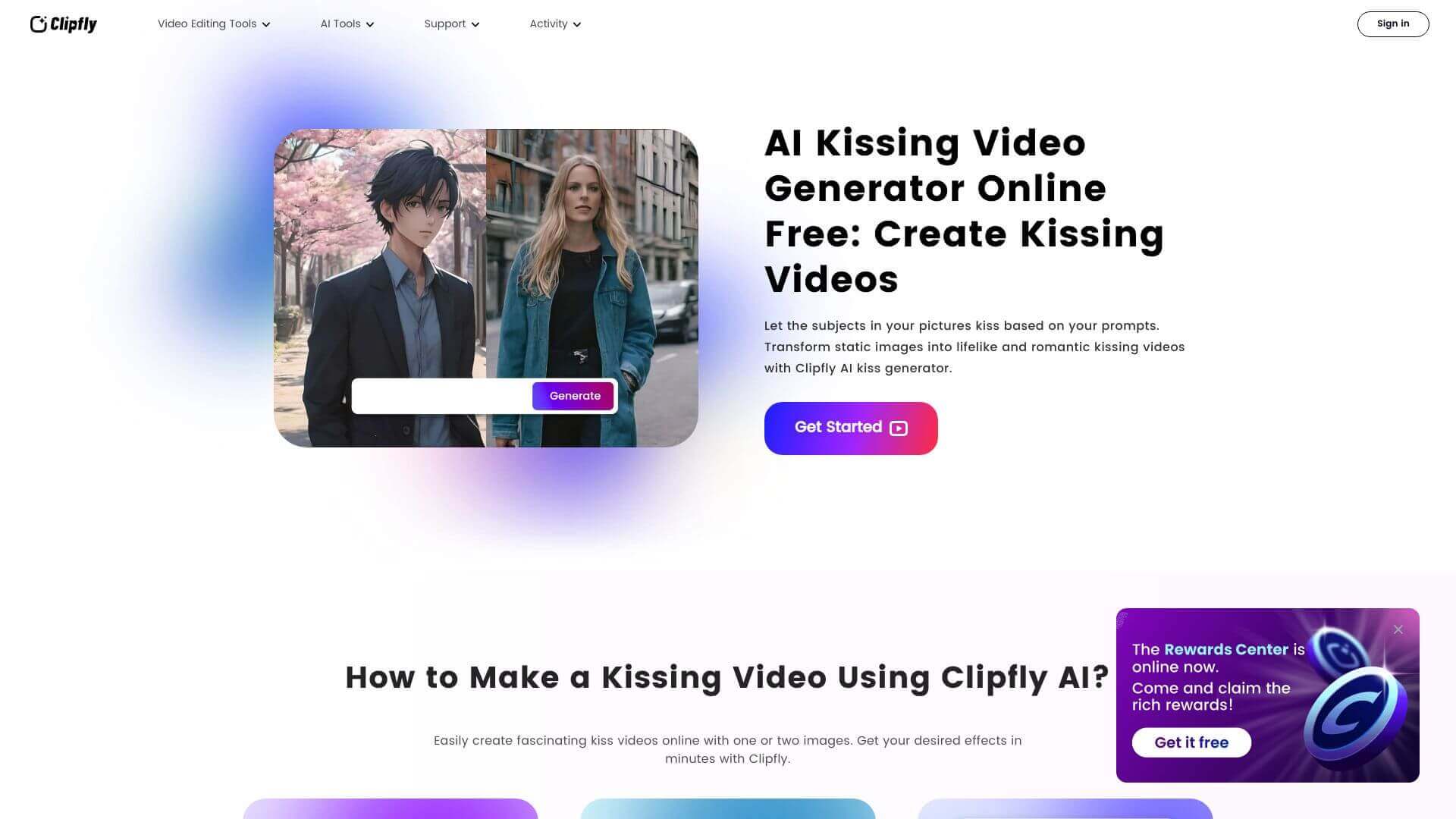 http://res.cloudinary.com/dokduyqpk/image/upload/v1761078372/AIapps%20Screenshots/Clipfly%20AI%20Kissing%20Video%20Generator%20Screenshot.jpg landing page