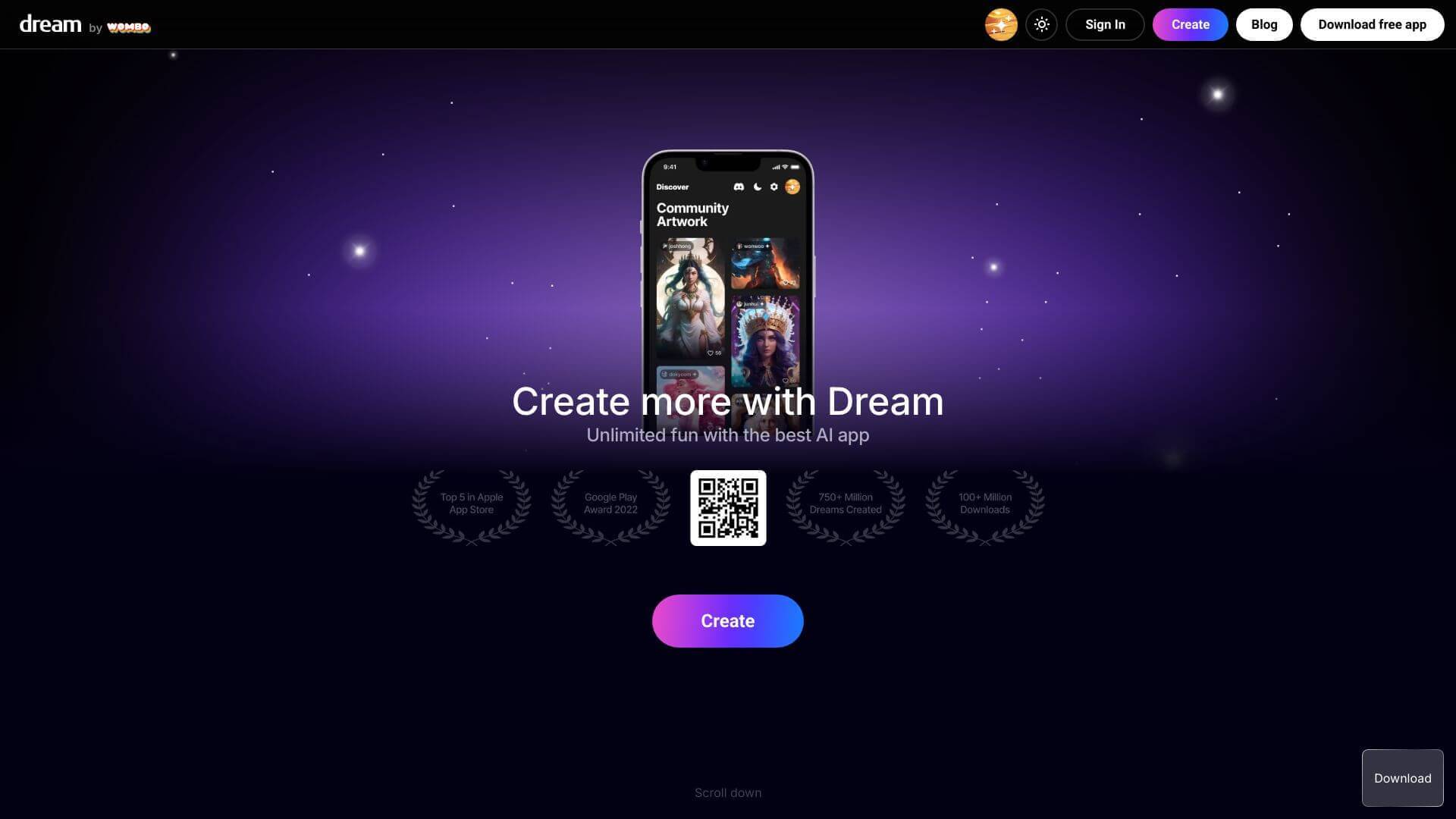 http://res.cloudinary.com/dokduyqpk/image/upload/v1761221784/AIapps%20Screenshots/Dream%20by%20WOMBO%20Screenshot.jpg landing page