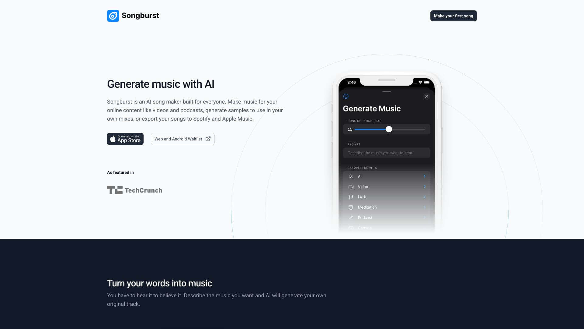 http://res.cloudinary.com/dokduyqpk/image/upload/v1761345650/AIapps%20Screenshots/Songburst%20Screenshot.jpg landing page