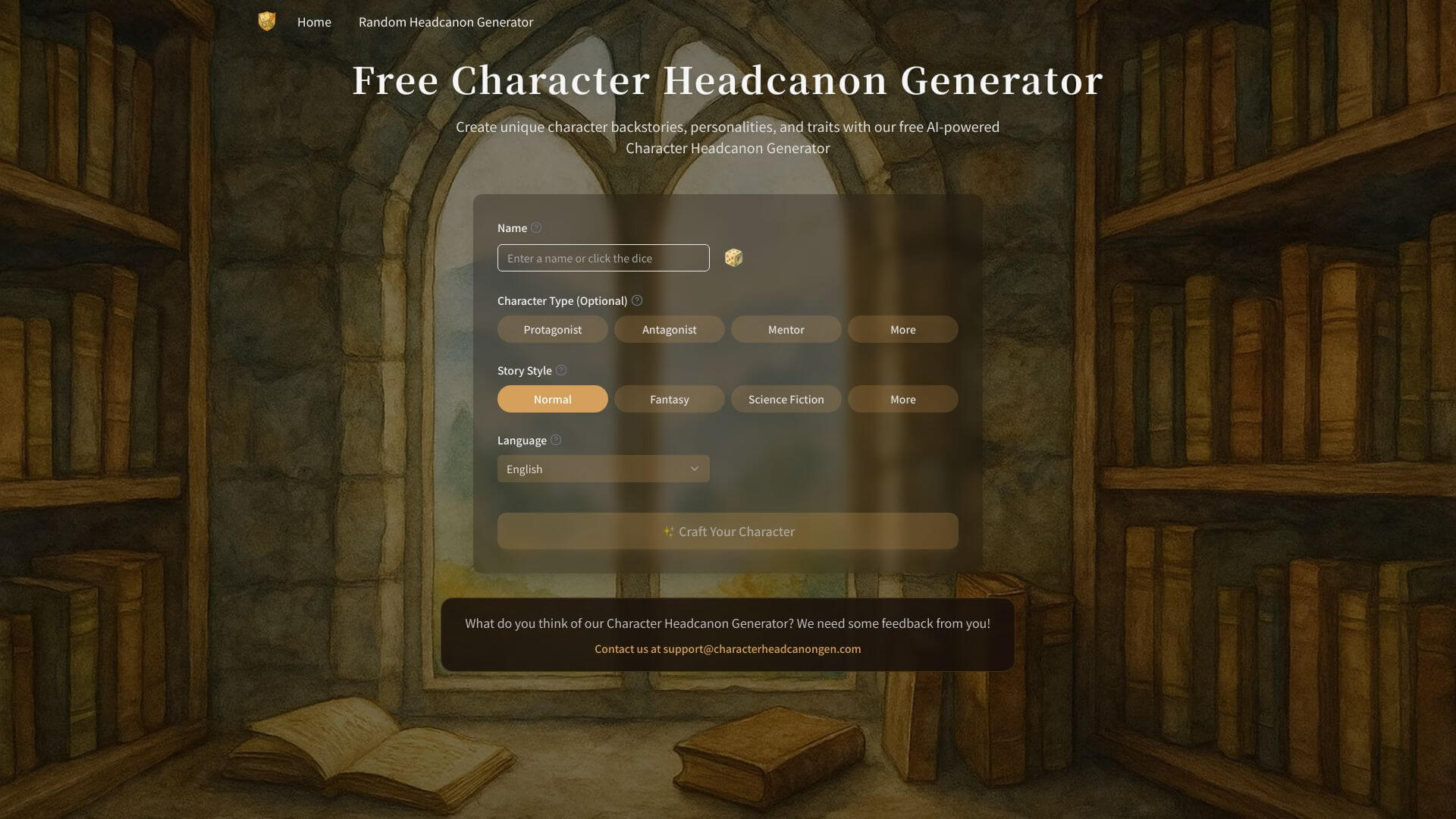 http://res.cloudinary.com/dokduyqpk/image/upload/v1761407988/AIapps%20Screenshots/Character%20Headcanon%20Generator%20Screenshot.jpg landing page