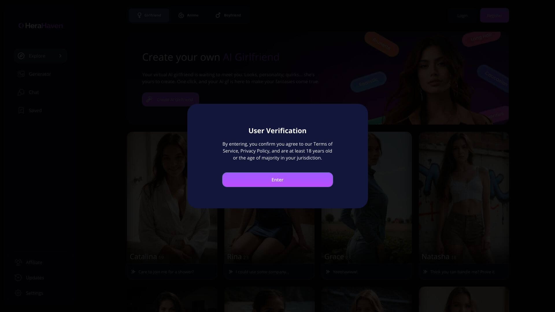 Hera Haven AI  landing page