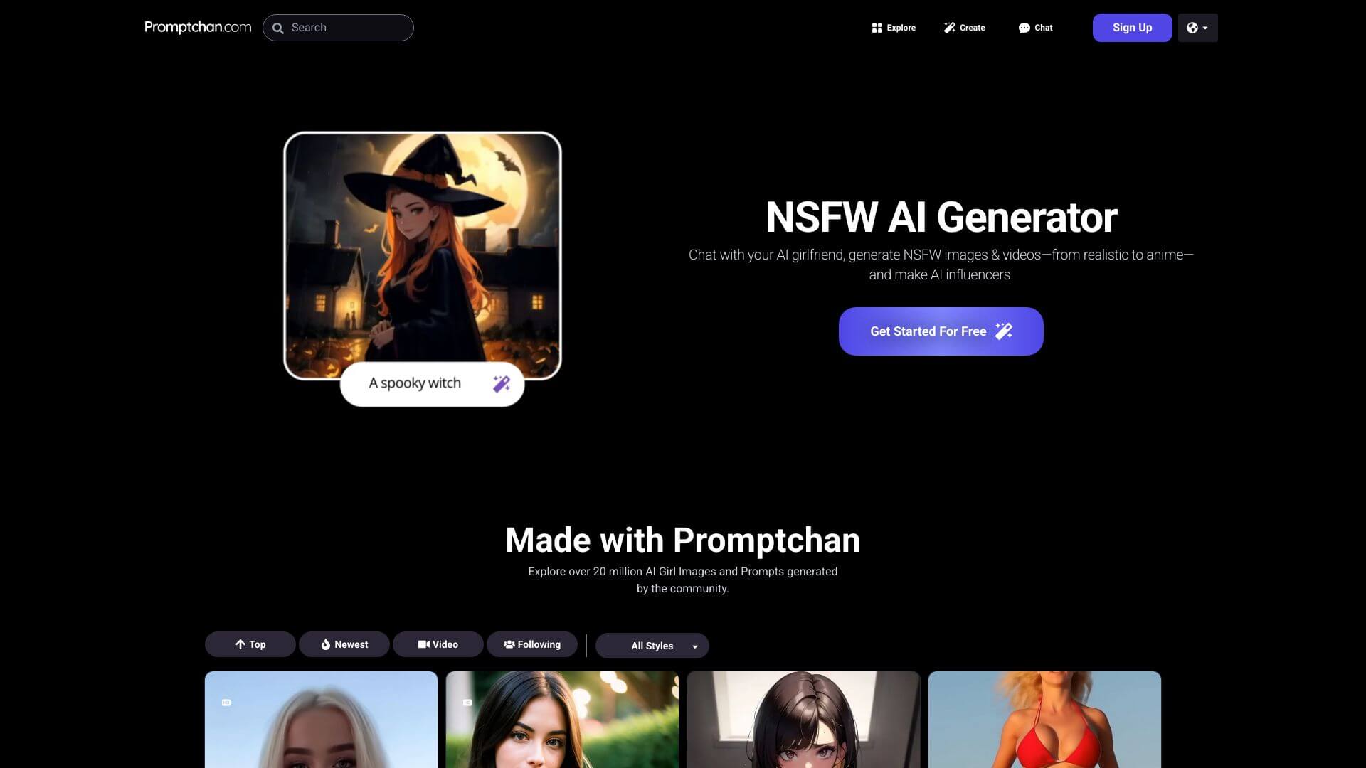 Promptchan landing page