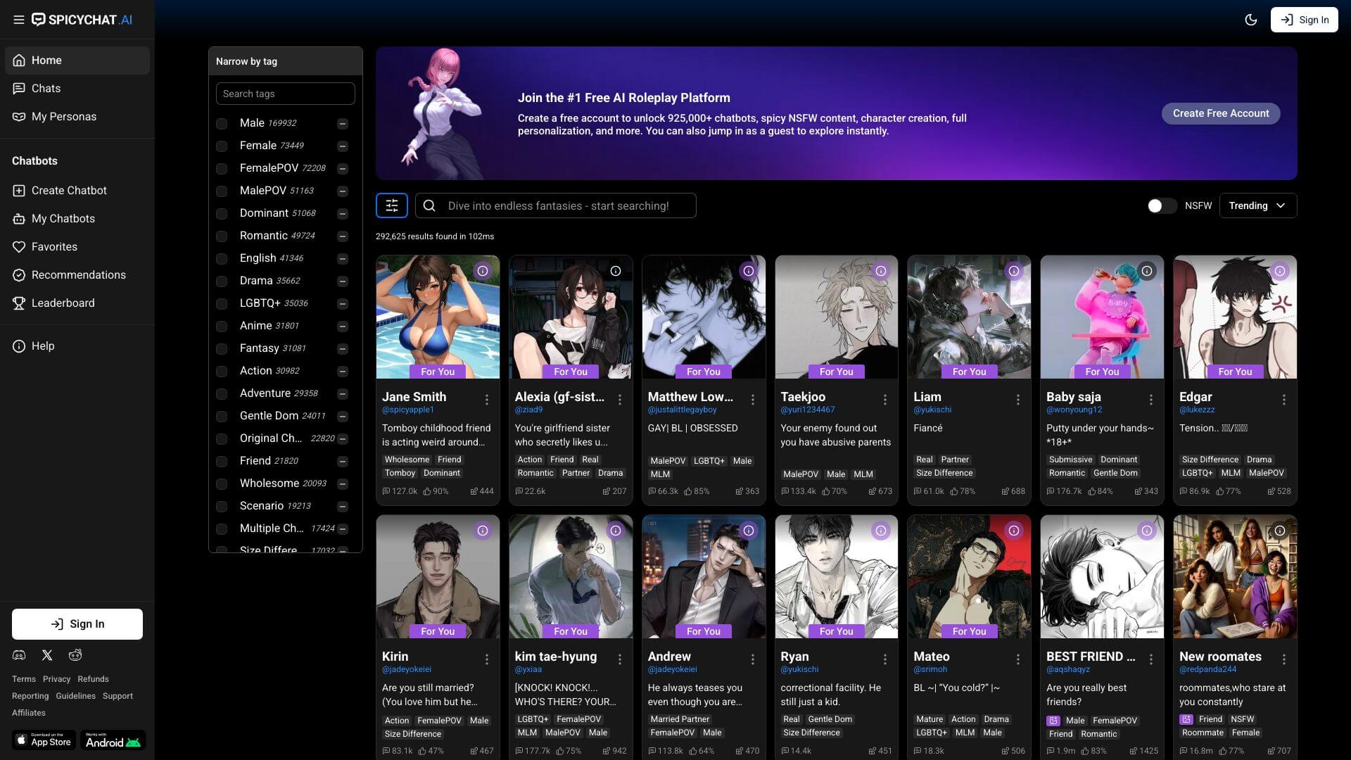 Spicy Chat landing page