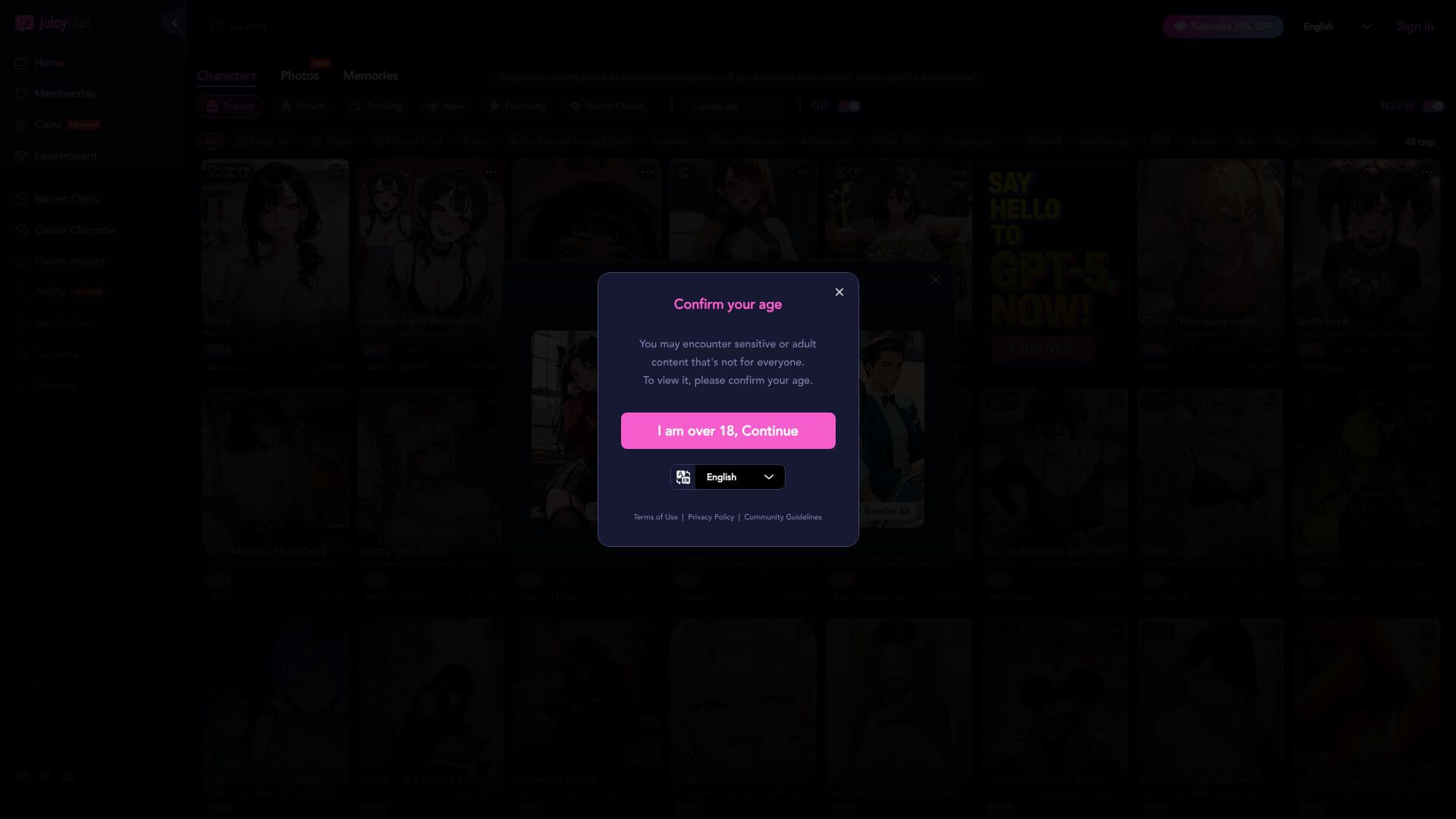 JuicyChat AI landing page