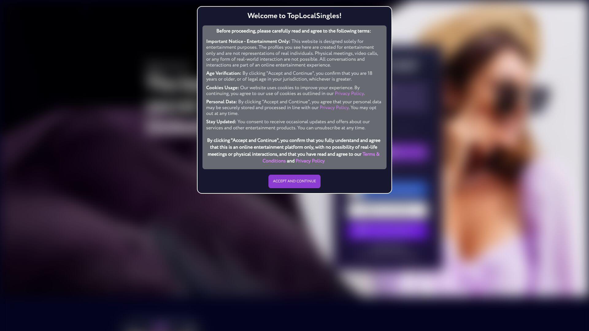 Toplocalsingles landing page