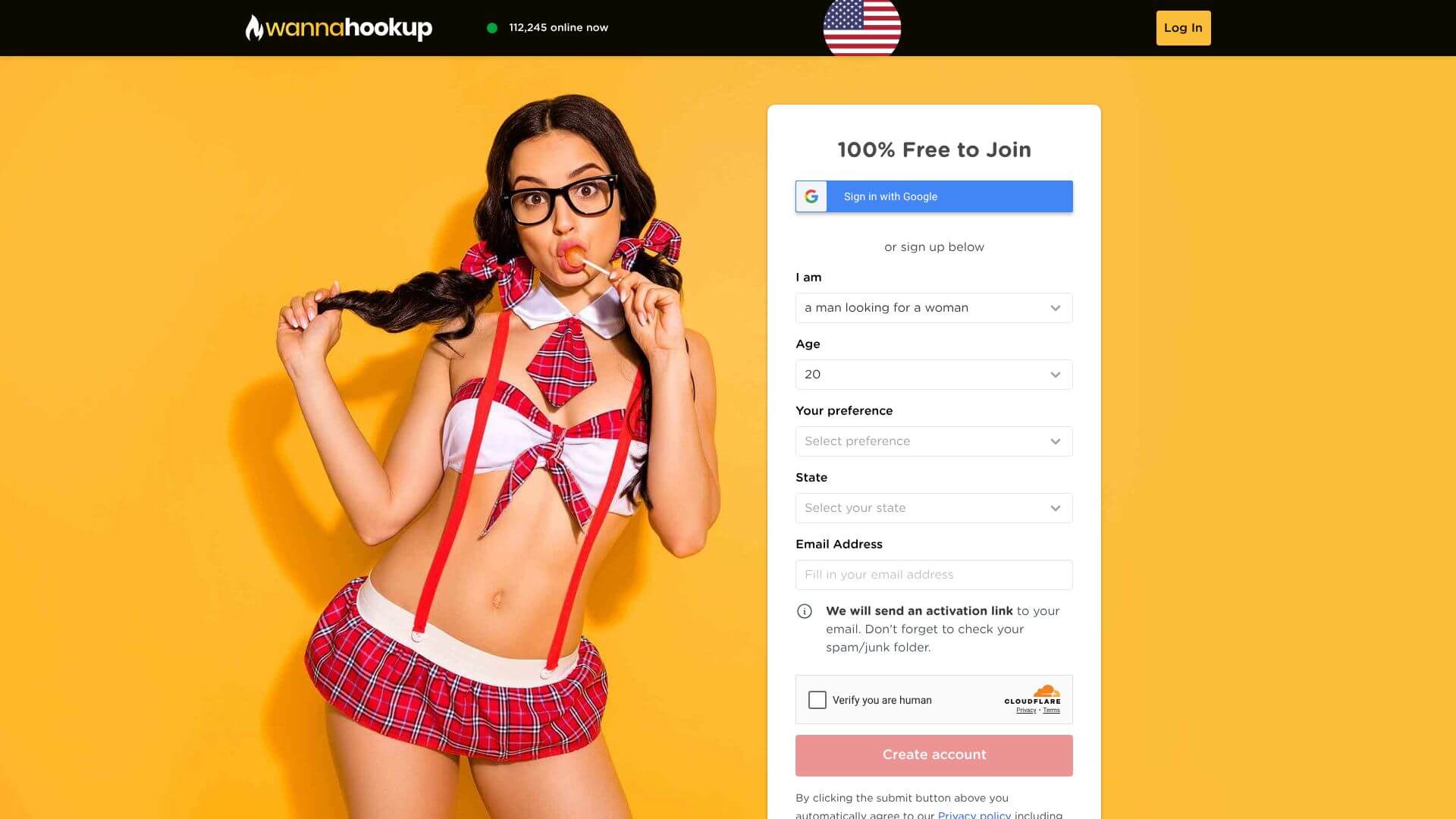 WannaHookUp landing page