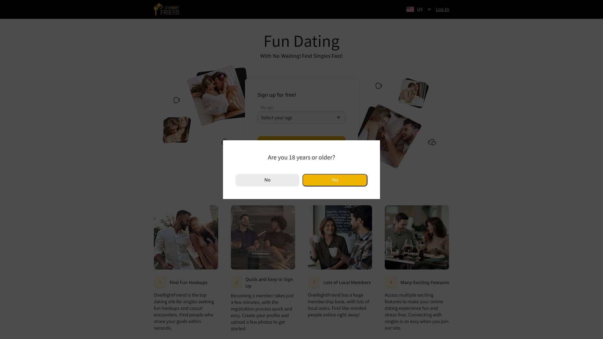 OneNightFriend landing page