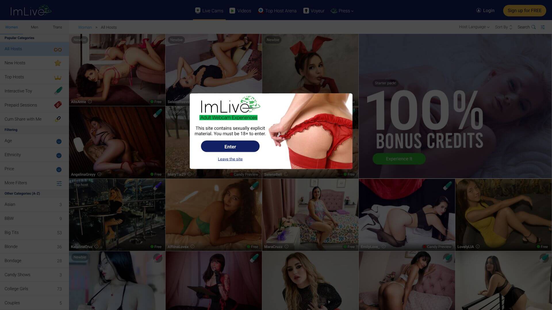 ImLive landing page