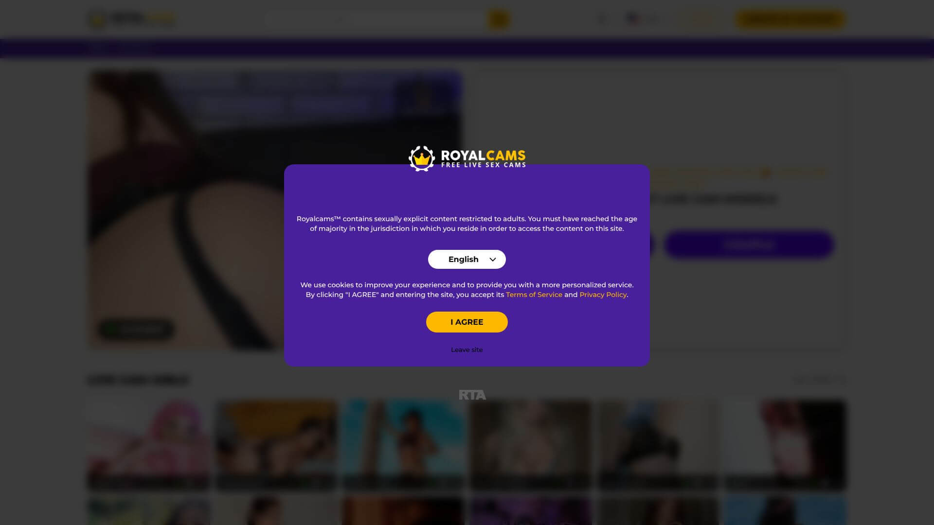 Royal Cams Gay landing page