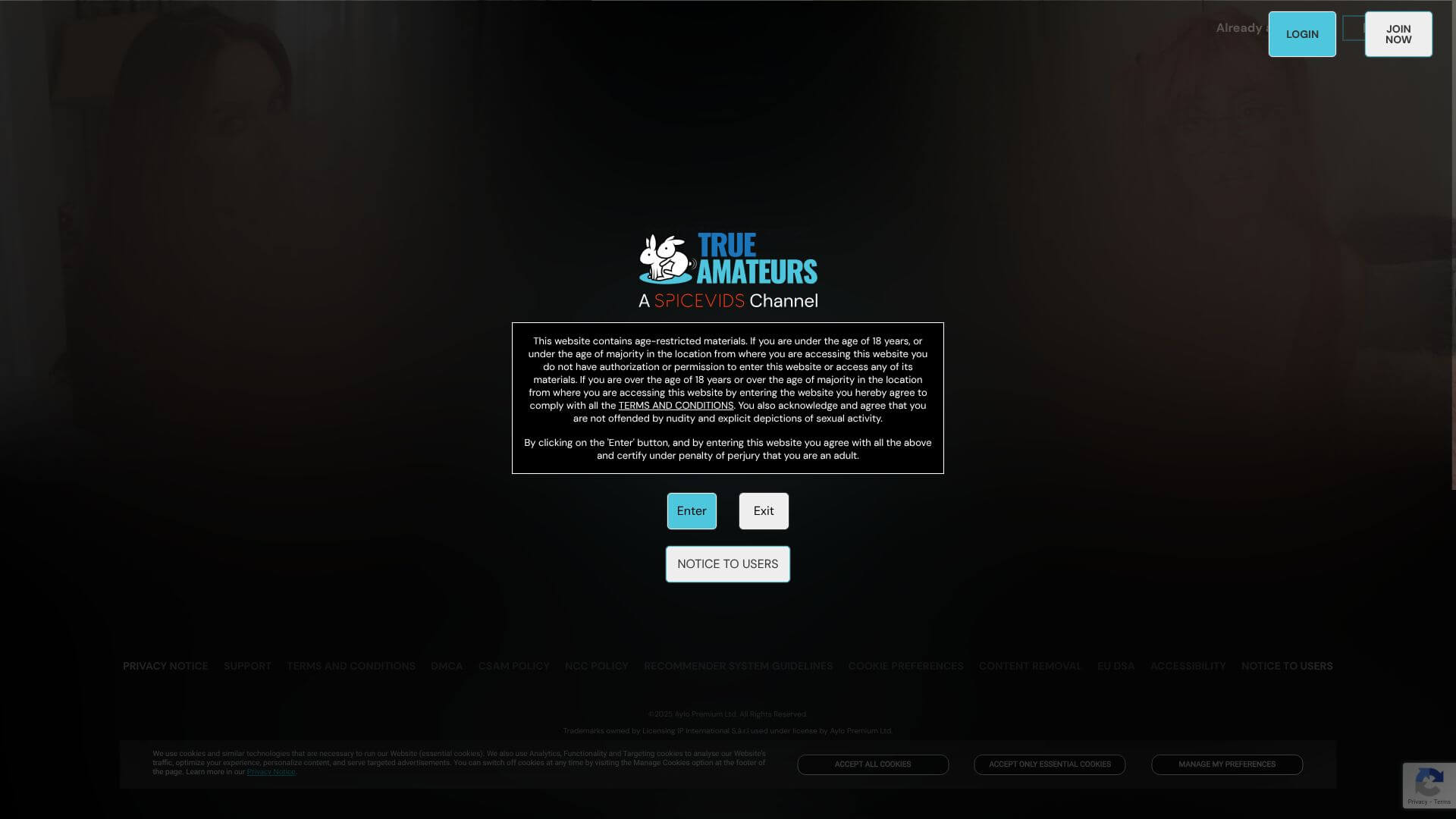 True Amateurs landing page