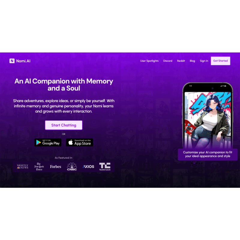 Nomi.AI landing page