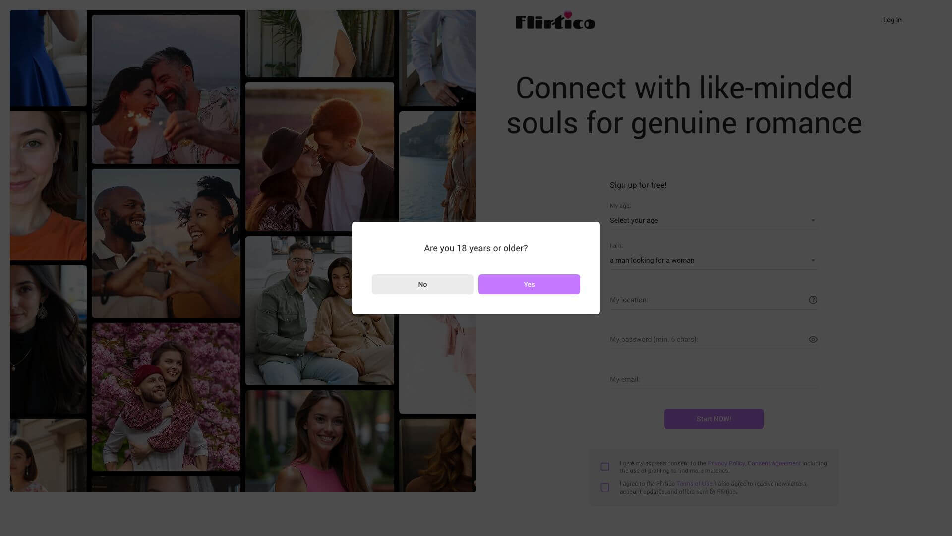 Flirtico landing page