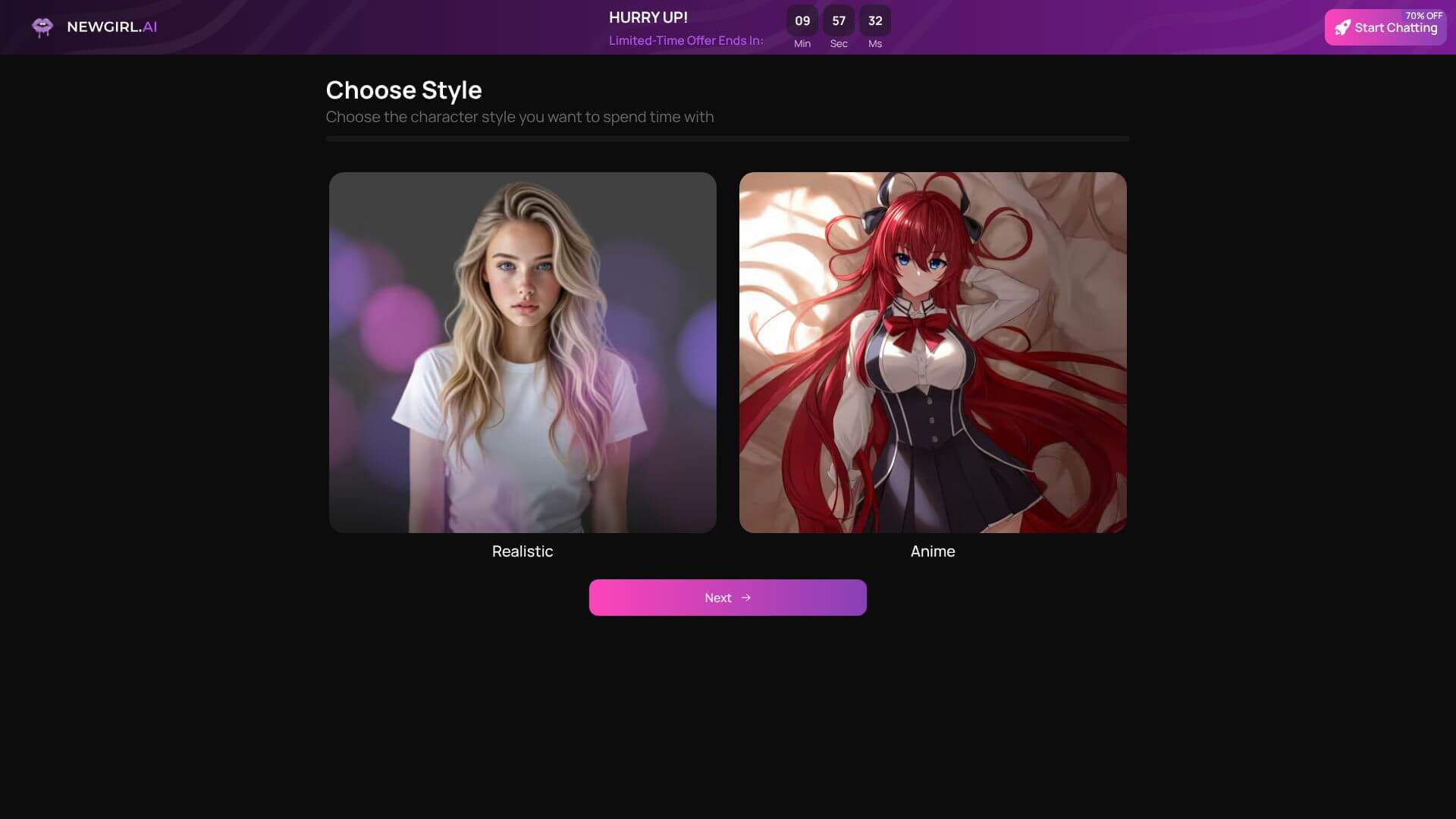 NewGirl AI landing page
