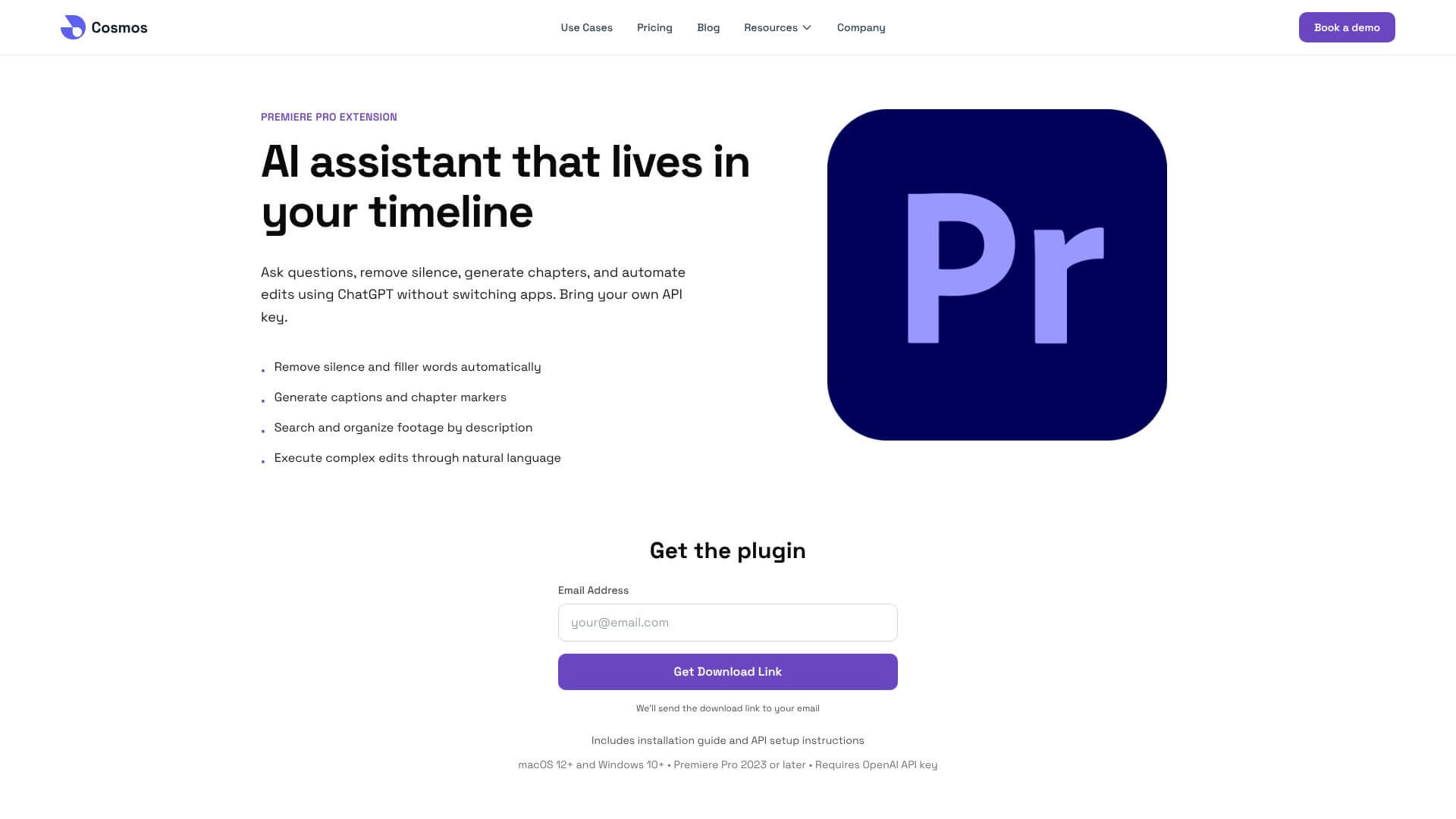 Cosmos Adobe Premiere Plugin home page