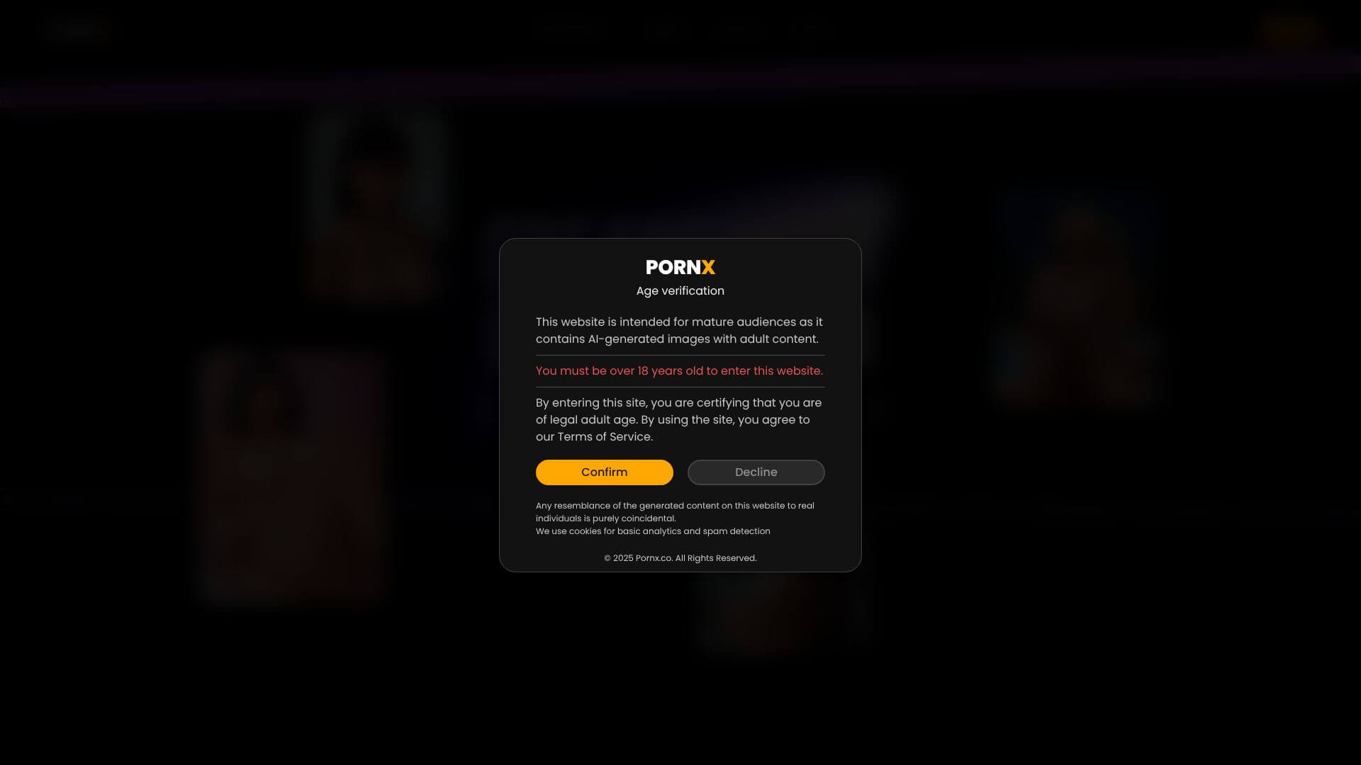 PornX.ai landing page