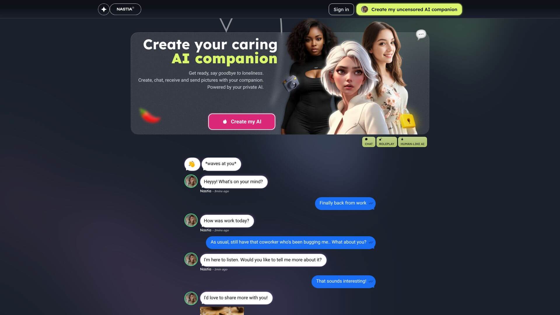 Natasia AI landing page