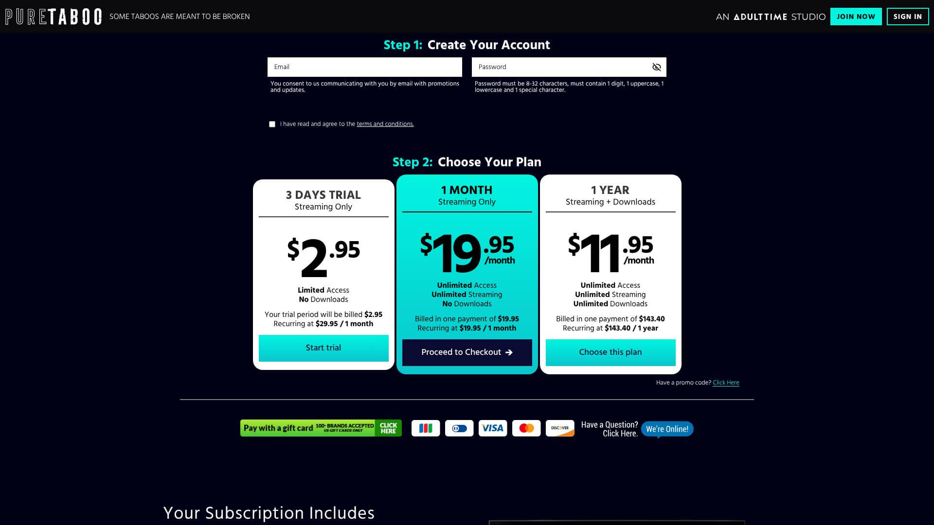 PureTaboo landing page