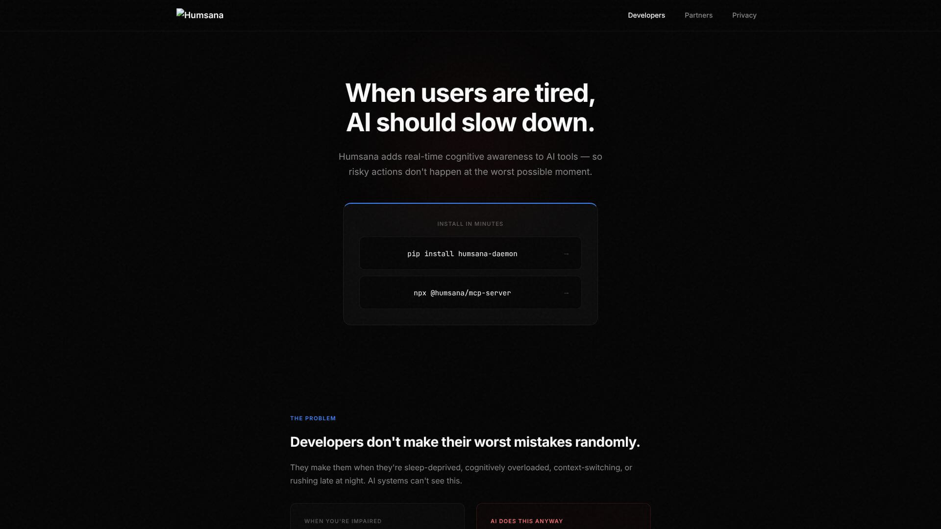 Humsana for Developers home page
