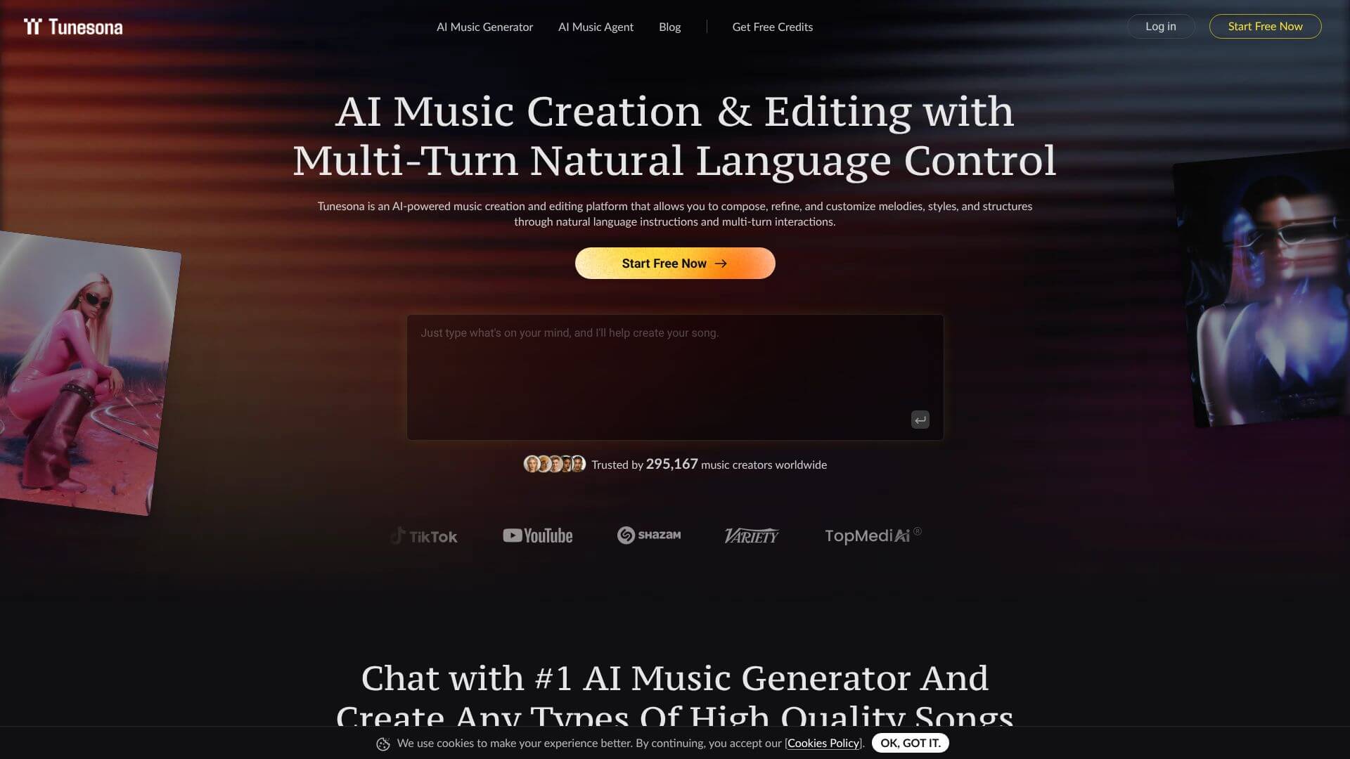 Tunesona AI Music Agent home page
