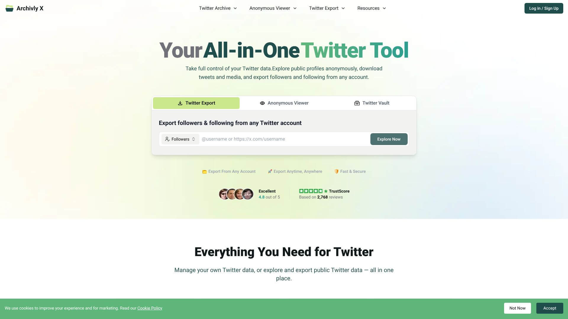 All-in-One Twitter Tool | ArchivlyX home page
