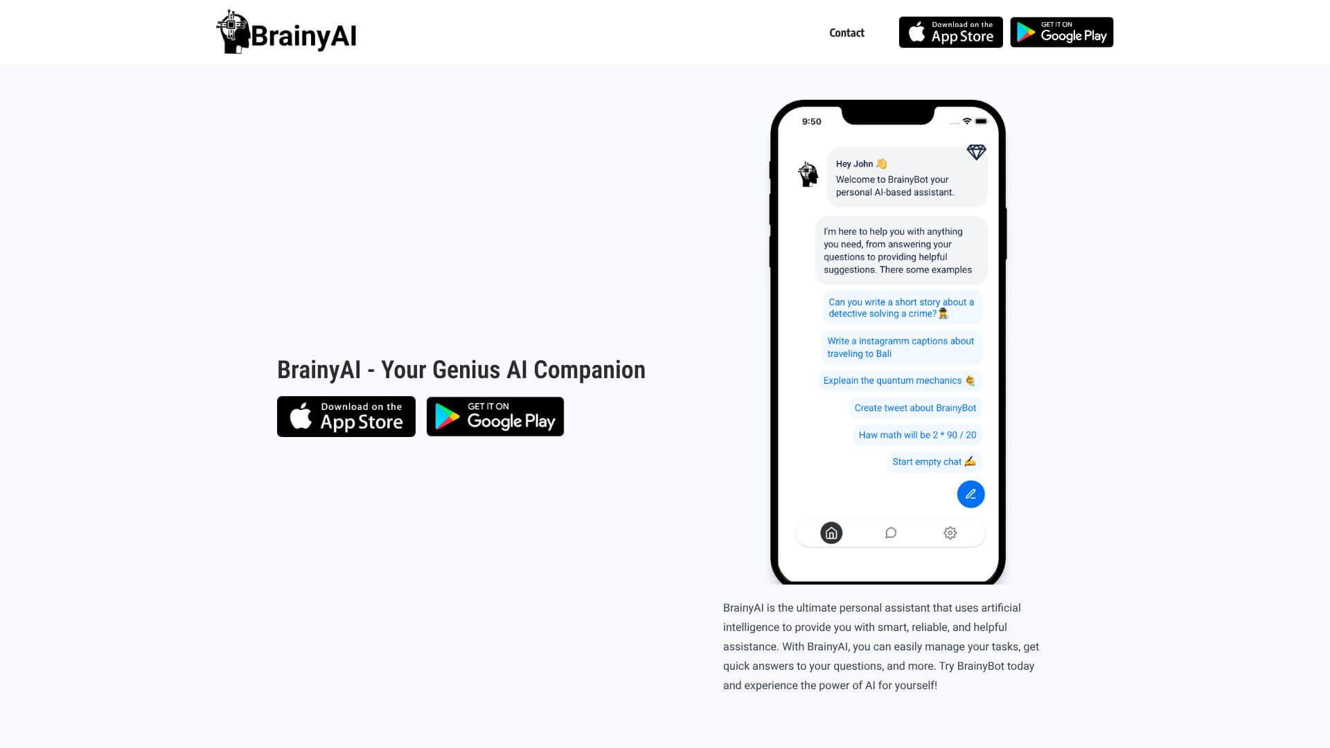 BrainyAI home page