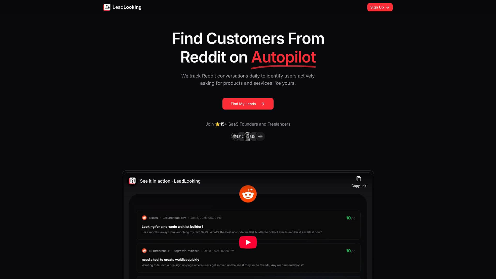 LeadLooking - Find Your Reddit Customers home page