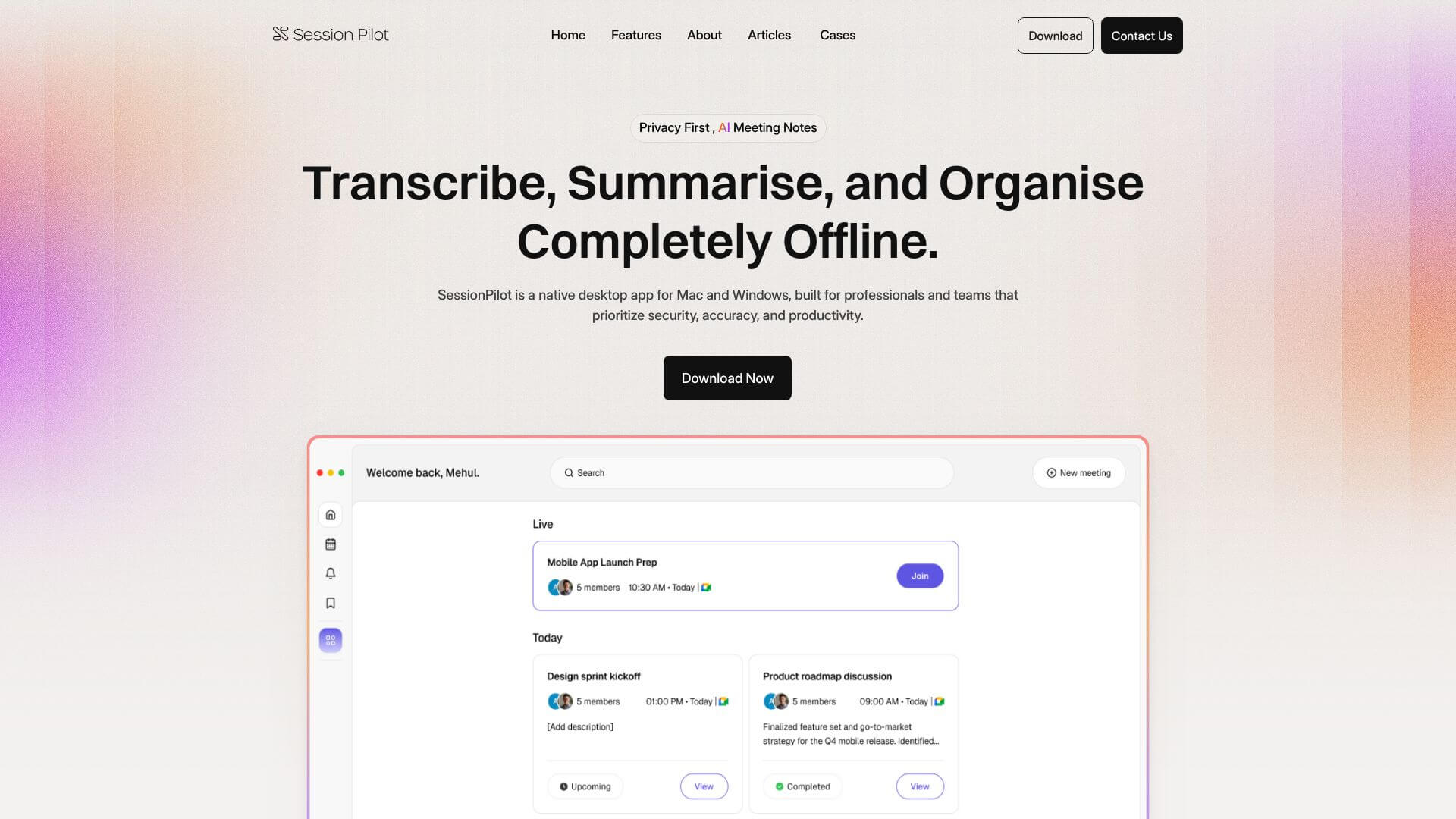Session Pilot home page