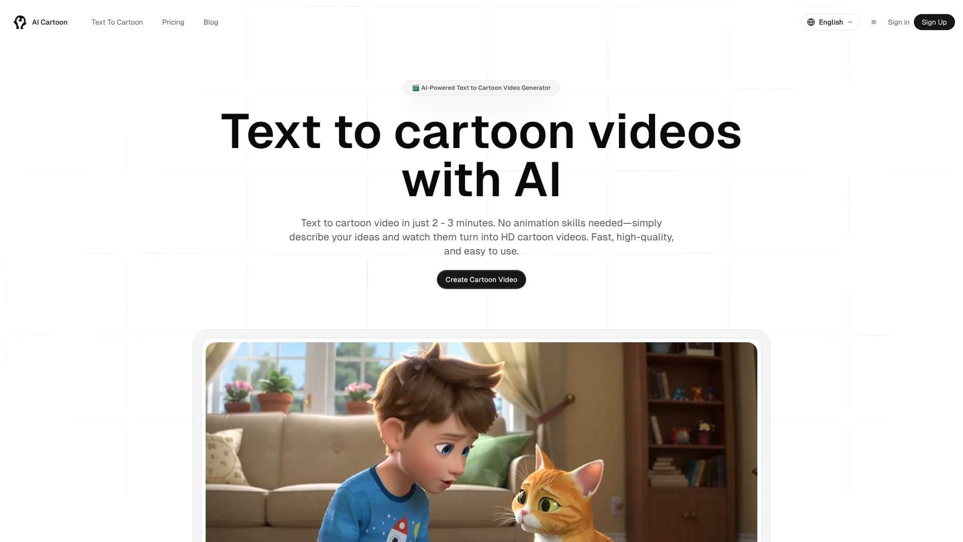 Text to cartoon videos home page
