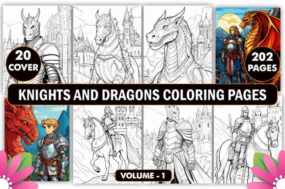 Knights and Dragons Coloring Book Cover