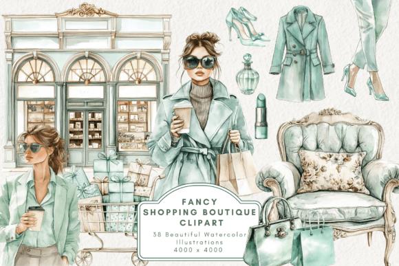 Fancy Shopping Boutique Watercolor Illustration
