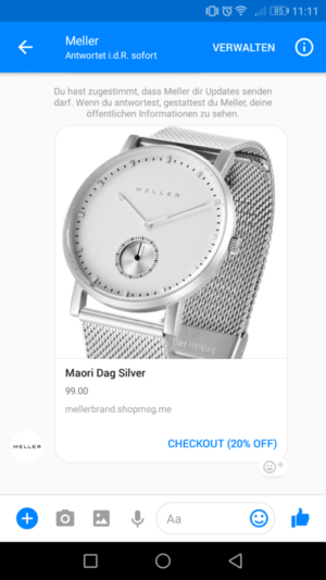 Der Screenshot zeigt einen Chatverlauf durch einen Bot von Mellerbrand.