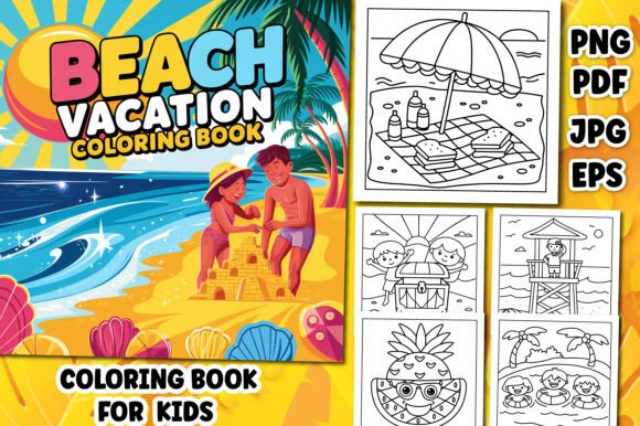 Beach Vacation Coloring Book Cover