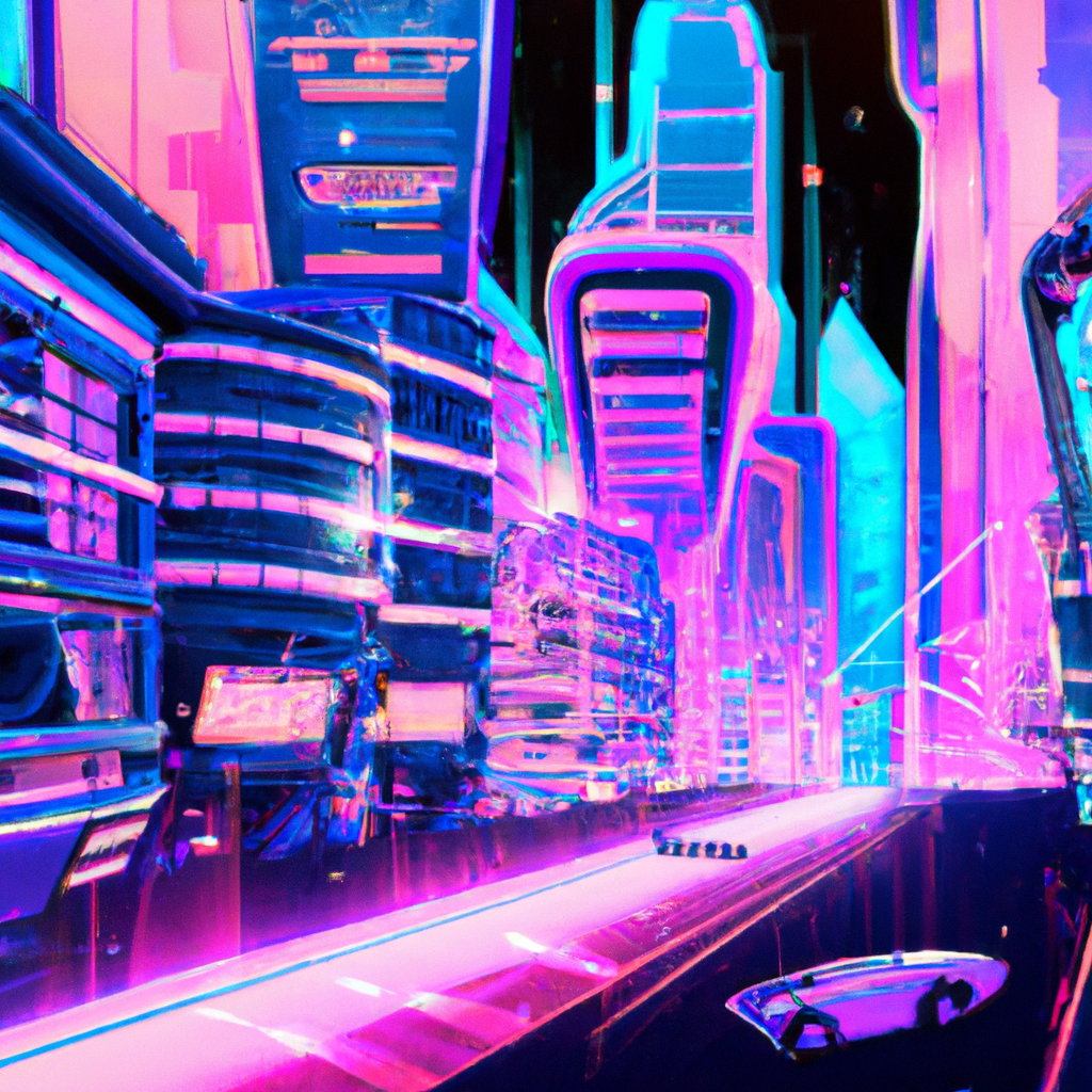 cyberpunk bright city in the future with flying cars