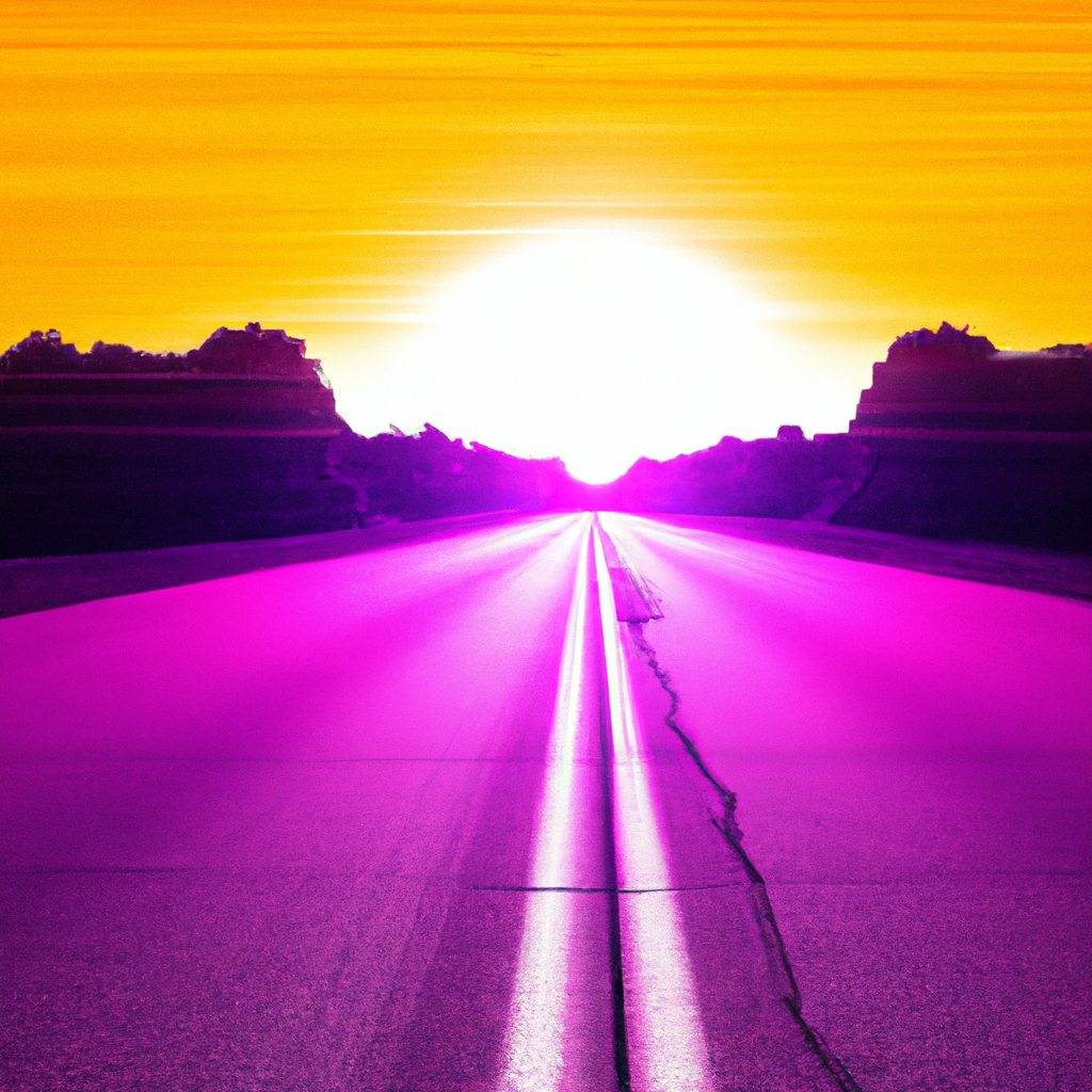 synthwave road direct to sun