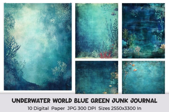 Underwater World Blue Green Junk Journal Collage