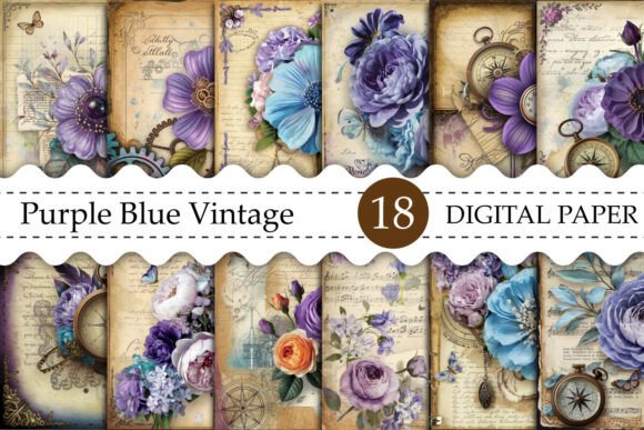 Purple Blue Vintage Digital Paper Collection