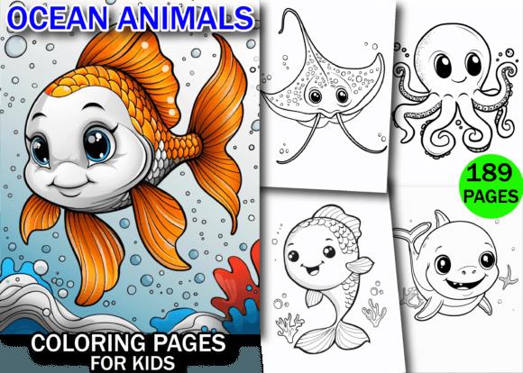 Ocean Animals Coloring Book Cover with Goldfish and Marine Life