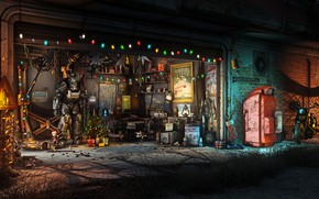 Обои Игра, Рождество, Новый год, Оружие, Украшения, Гараж, Праздник, Fallout, Christmas, Art, Ёлка, Игрушки, Bethesda, Bethesda ...