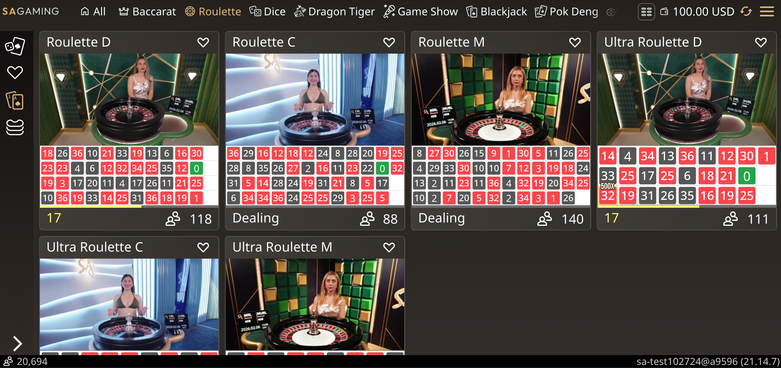 Play SA Gaming Roulette C demo play of SA Gaming Roulette C