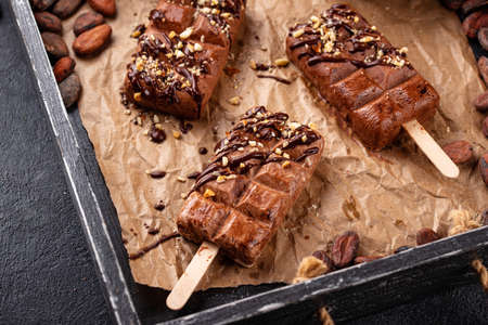 Chocolate ice cream with nut Stock Photo