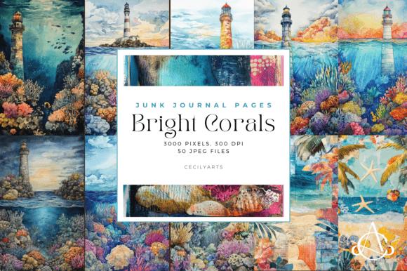 Bright Corals Junk Journal Pages - Ocean-Themed Collage