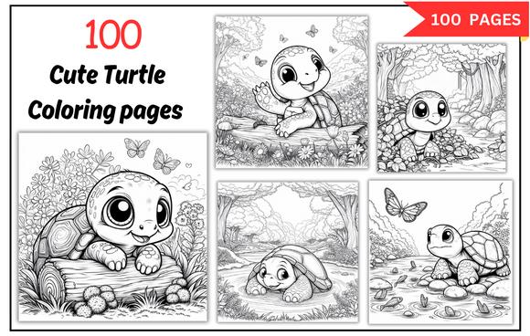 Cute turtle coloring pages in various settings