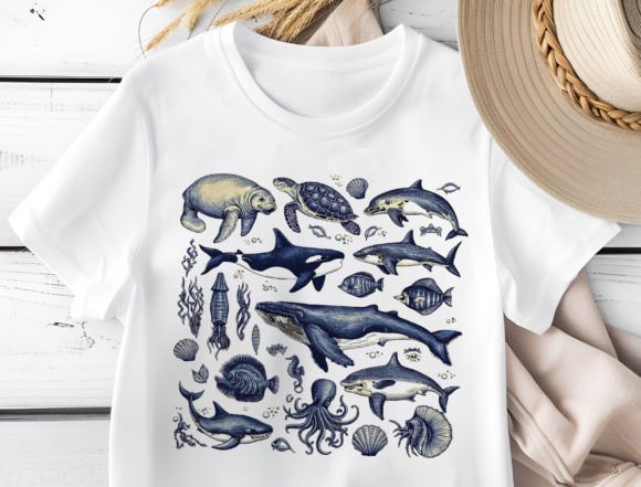 Vintage Sea Animals Ocean Life Clipart Design