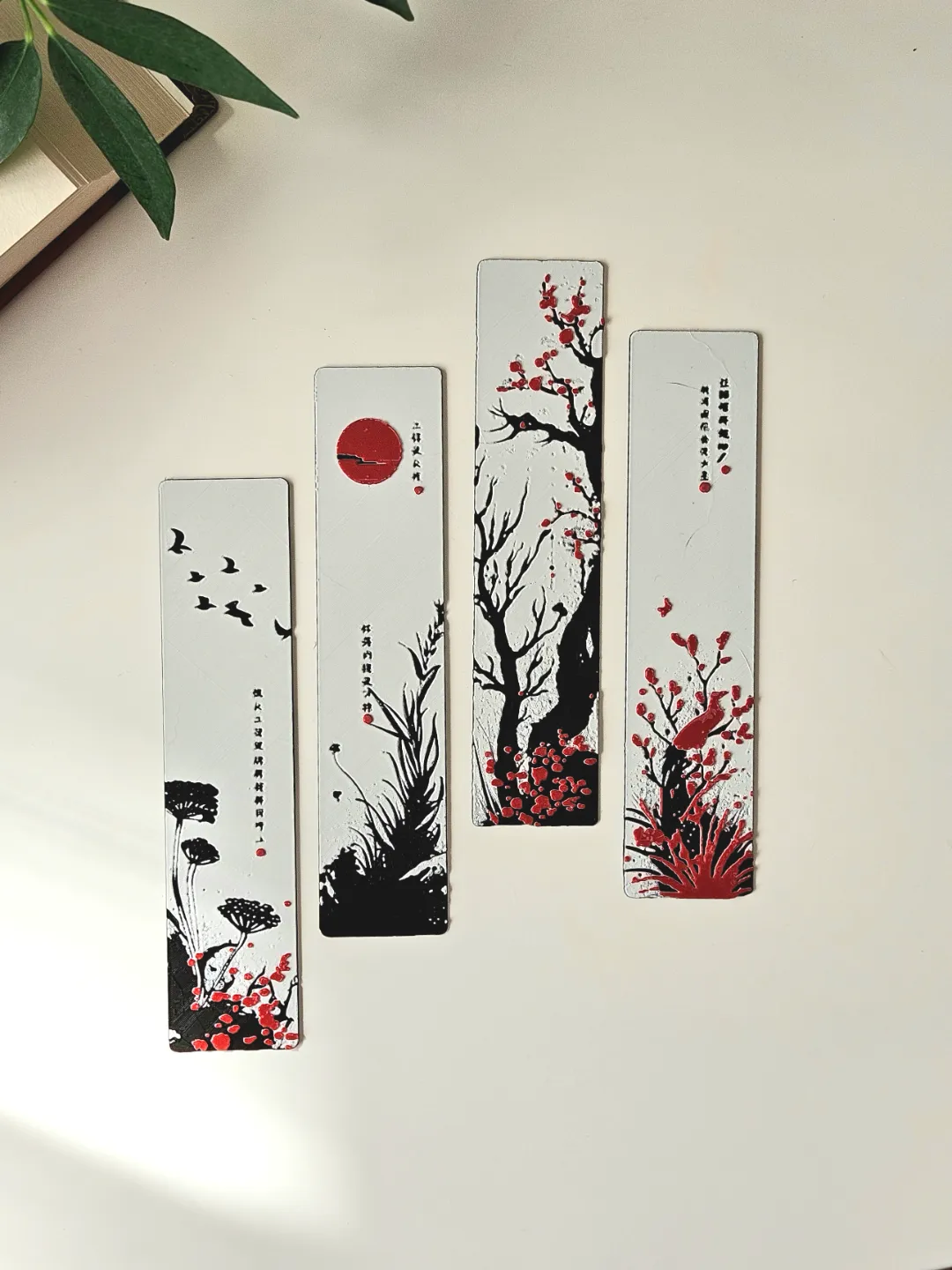 Red Blossom Bookmarks (Set of 4)