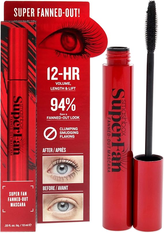 Smashbox Super Fan Lash Lengthening Mascara | Lifting, Long Lasting + Volume, 0.34 Fl Oz, Black