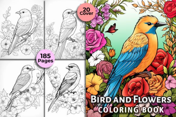 Bird and Flowers Coloring Book Cover